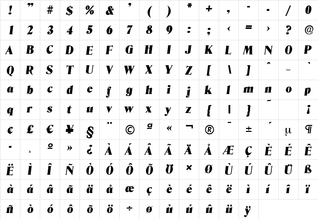 DenverSerial-Black Italic  glyph index