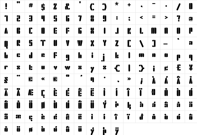 Elsuave Regular  glyph index