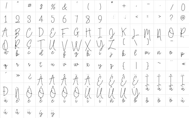 Falling Slowly Free Demo Regular  glyph index