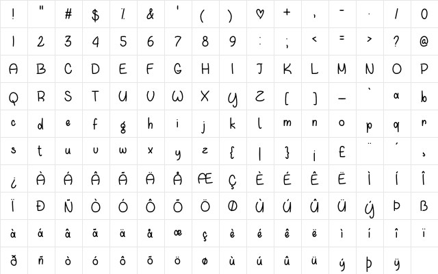 Waiting For You Regular  glyph index