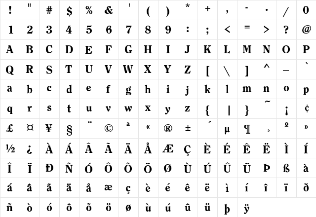 Chenier-Heavy Regular  glyph index