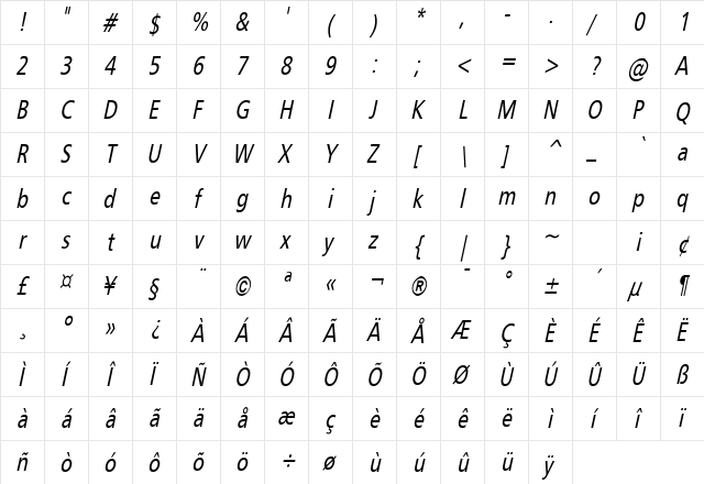Gilliam 2 Italic  glyph index