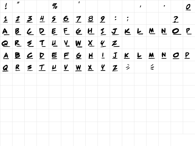 Adam Warren pro Bold Italic  glyph index