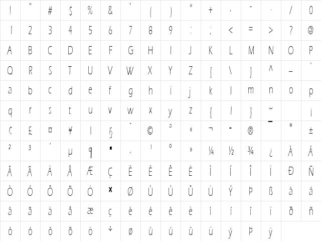Eric Lite Thin Normal  glyph index