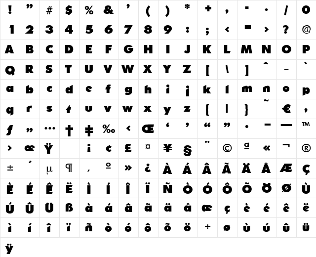 Ornitons-Heavy Regular  glyph index