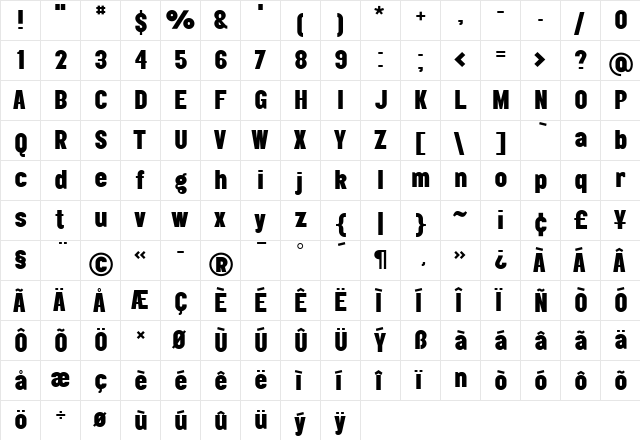 Elephant Black  glyph index