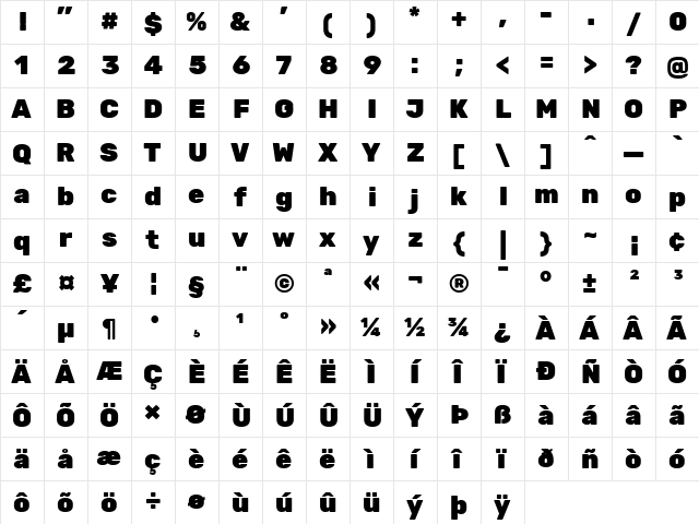 Rubik One Regular  glyph index