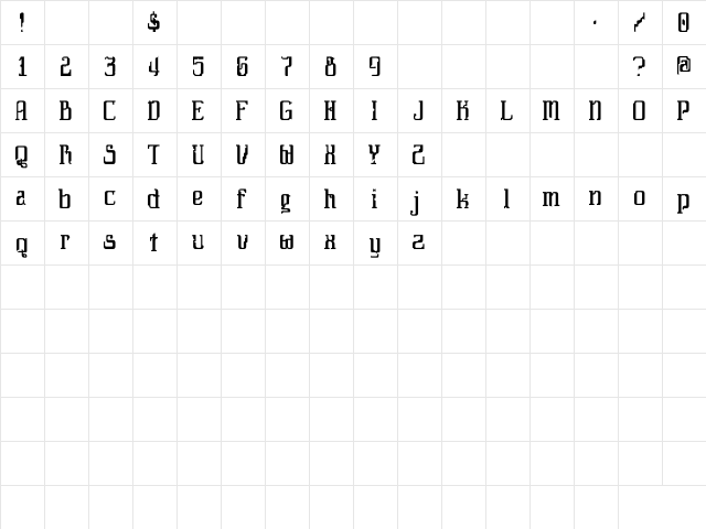 Daybreaker Regular  glyph index