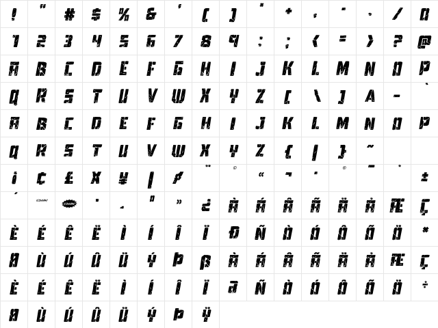 Tower Ruins Italic Italic  glyph index