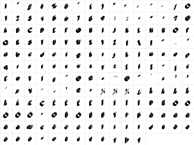 HerculoidShaded Regular  glyph index