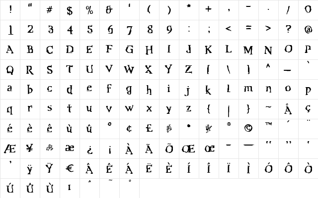 OWOMystery2 Regular  glyph index
