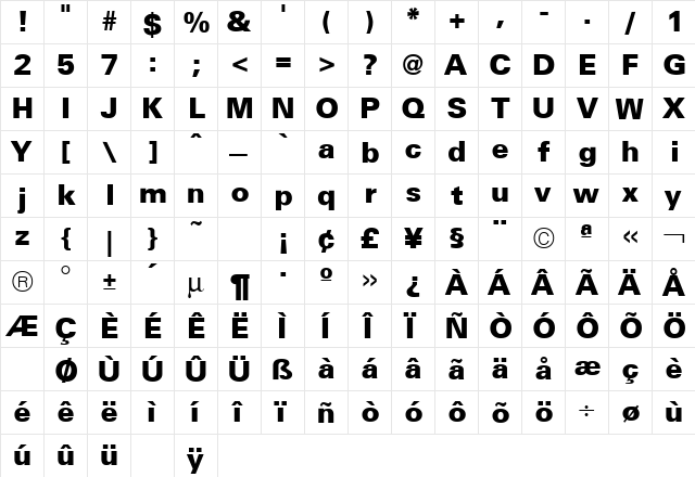 Uniform Black Regular  glyph index
