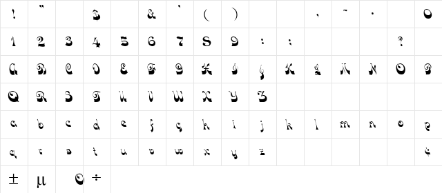 Downwind Regular  glyph index