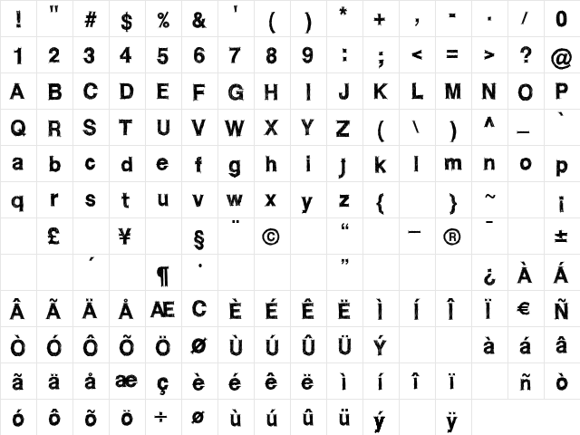 WC ROUGHTRAD BETA Bold  glyph index