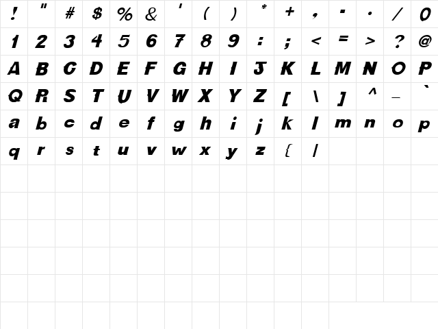 Own Way 4 Italic  glyph index