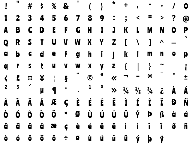 Ranchers Regular  glyph index