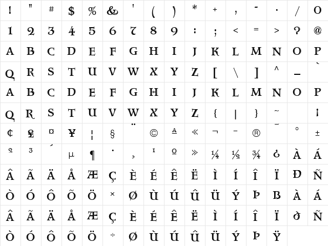 Aquitaine Initials ICG Regular  glyph index