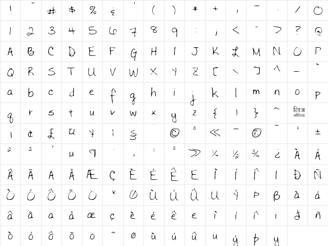 LEHN030 Regular  glyph index