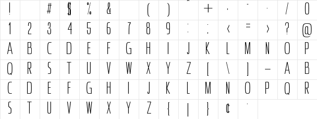 Ultrathins Regular  glyph index