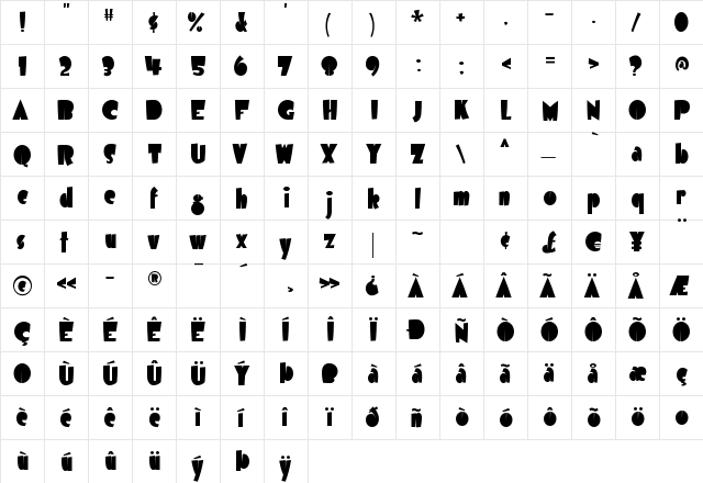 Airmole Regular  glyph index
