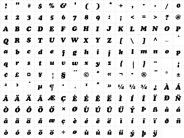 Cooper Std Black Italic  glyph index