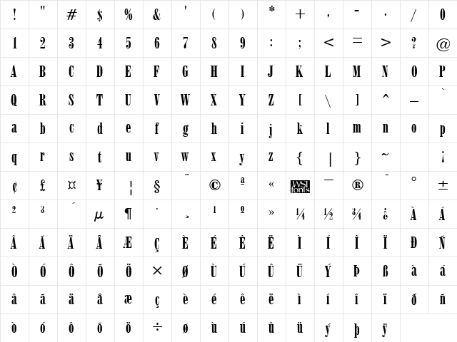 Obelisk Regular  glyph index
