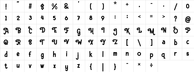 Thankies Regular  glyph index