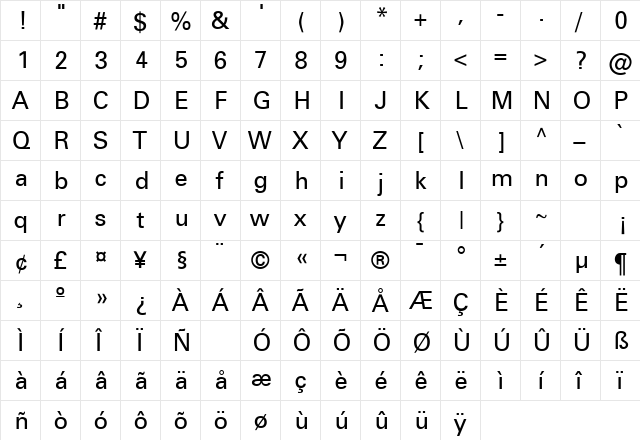 Nova SSi Regular  glyph index