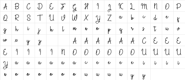 Guinevere Regular  glyph index