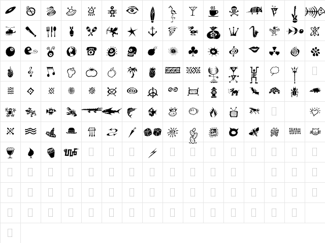 DF Mo Funky Fresh Symbols Regular  glyph index