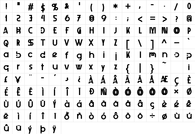 XelitaBold Regular  glyph index