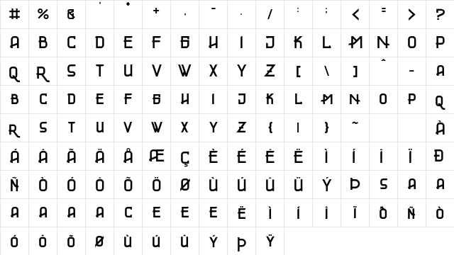 GLADIATOR Regular  glyph index