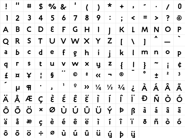 Engine BoldLF  glyph index