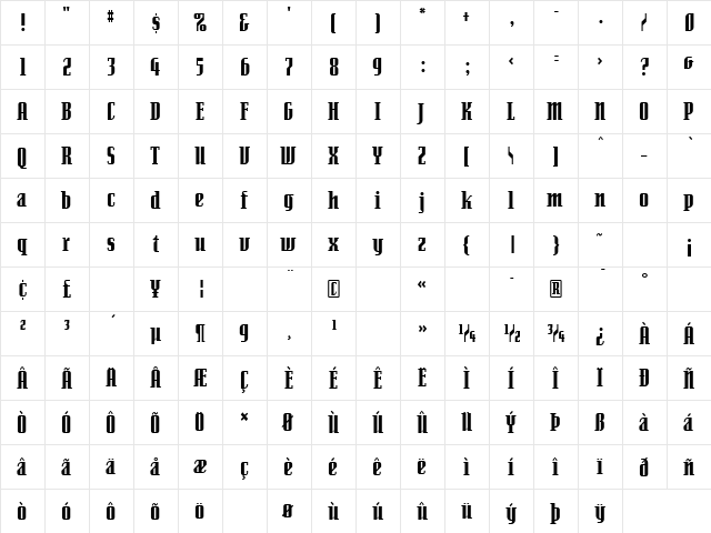 SenatorUltra Regular  glyph index