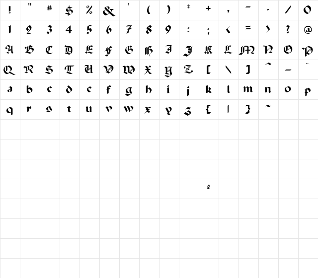 ABBEY Regular  glyph index