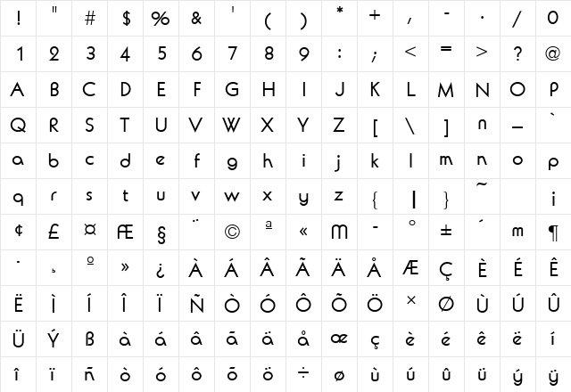 AvalonURWTMed Regular  glyph index