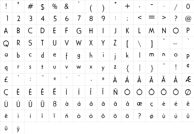 OPTICivet Medium  glyph index