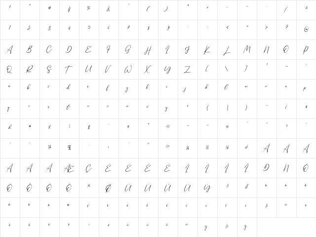 Single Signature Thin Regular  glyph index