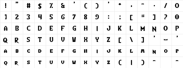 Ten Pin Regular  glyph index
