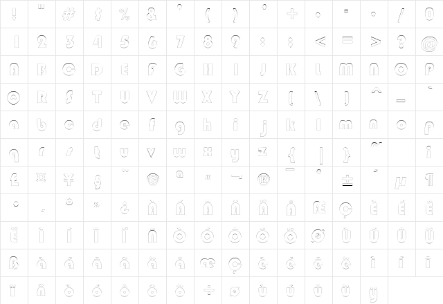 BongoBlackOutline Regular  glyph index