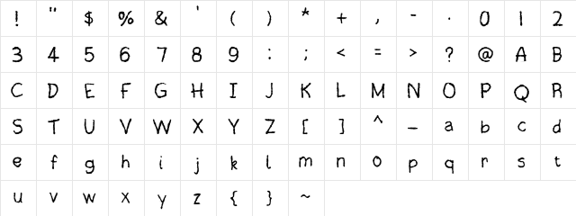 Crayonara Regular  glyph index