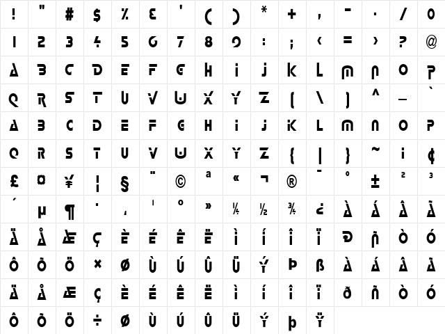 Delta-Condensed Regular  glyph index