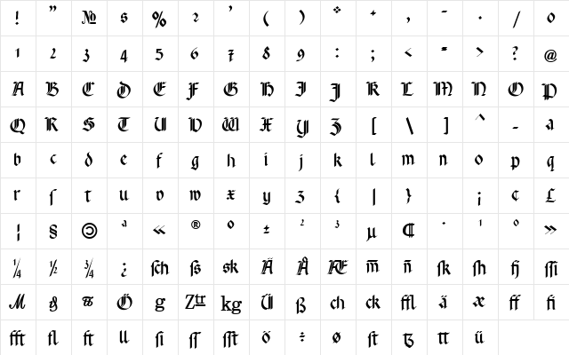 Rotunda Pommerania Regular  glyph index