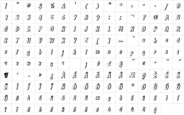 DomCasualDBolItaRe1 Regular  glyph index