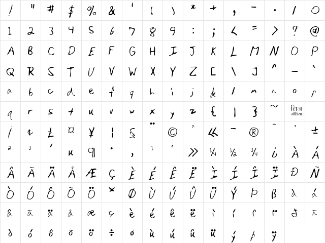 LEHN066 Regular  glyph index