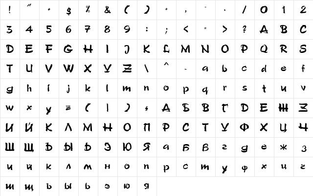 Stylo Bold  glyph index