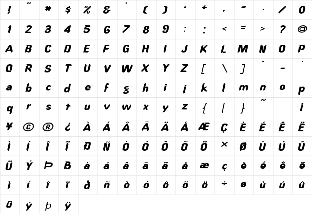 CallimarkerExtended Italic  glyph index