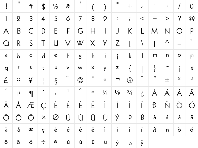 Kabel Book  glyph index