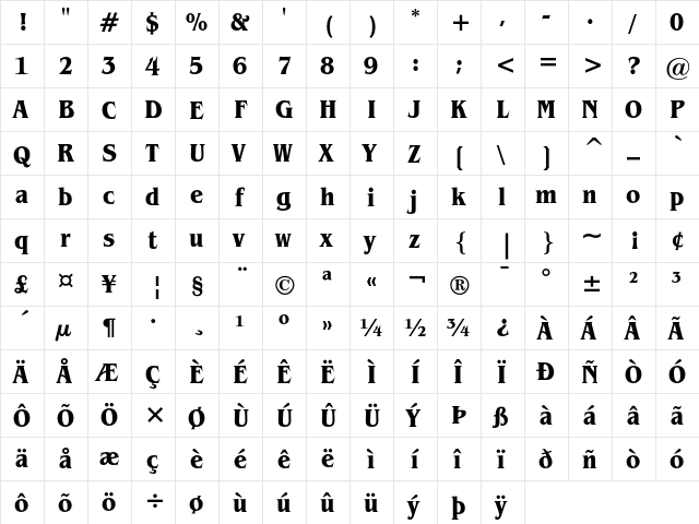 ITC Benguiat Bold Condensed  glyph index