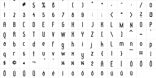 Redhead Goddess Bold  glyph index